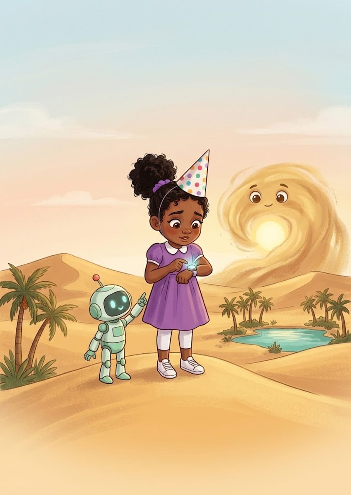 Cover of the Understanding feelings tale: a girl and her robot friend as the Dust Storm rolls in