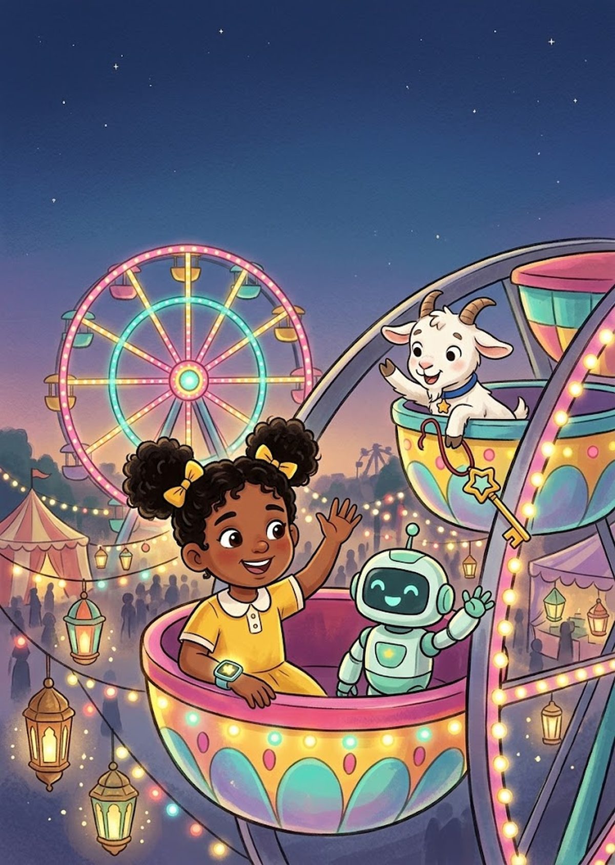 Cover of the Kindness and friendship tale: a girl and her robot friend at the Eid swings