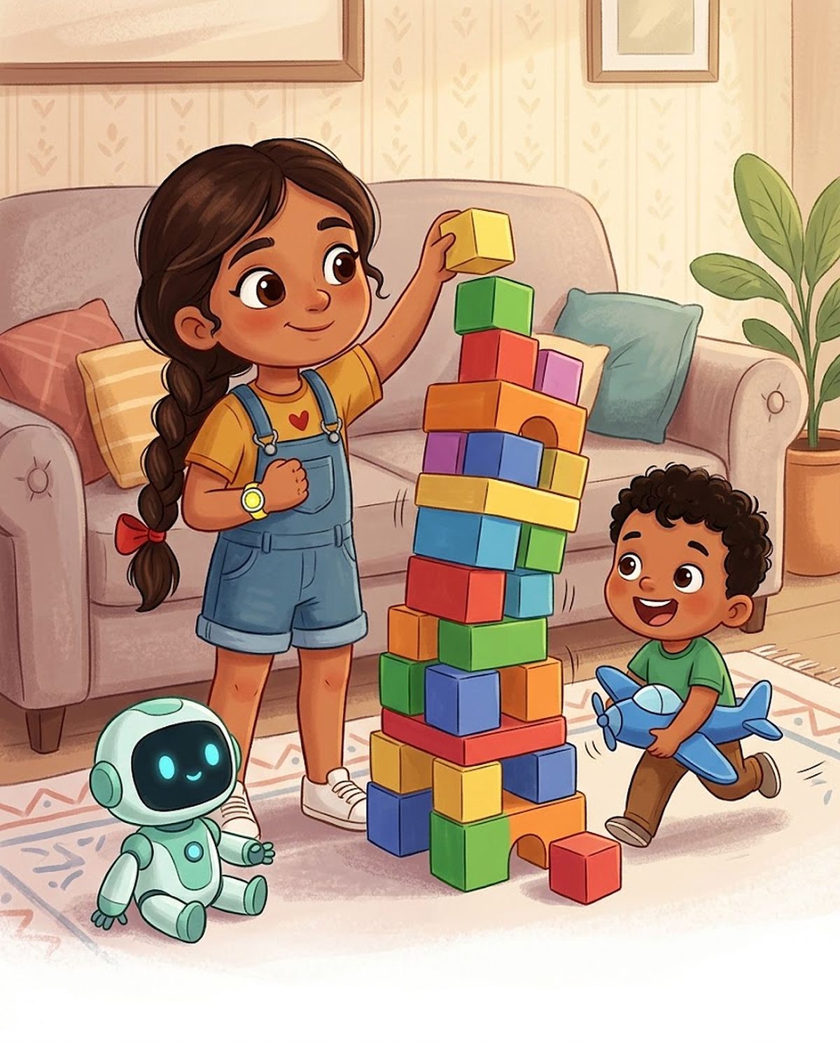 The hero builds the tallest tower, then it starts to wobble